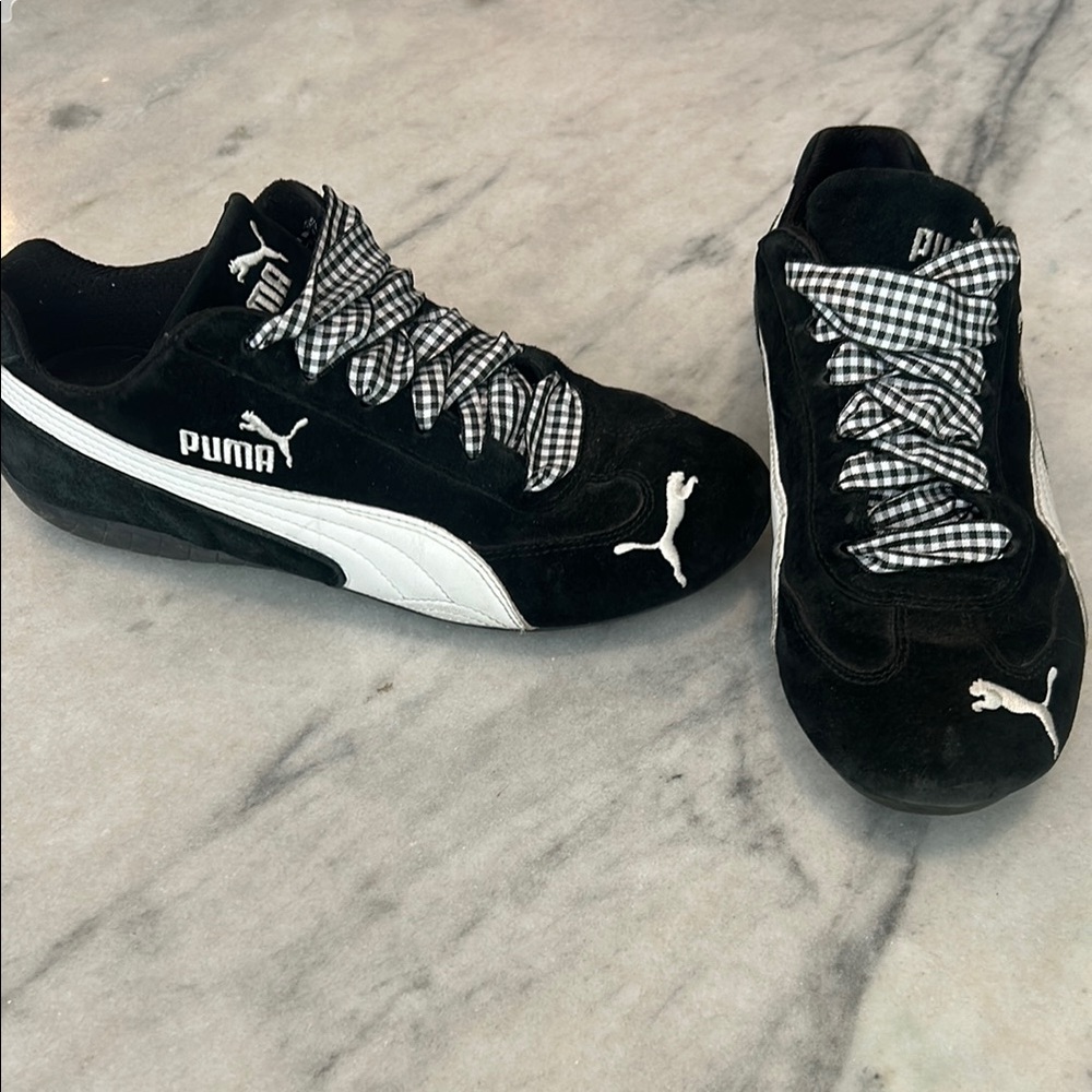 Puma Black Speedcat with White and Checkered Accents